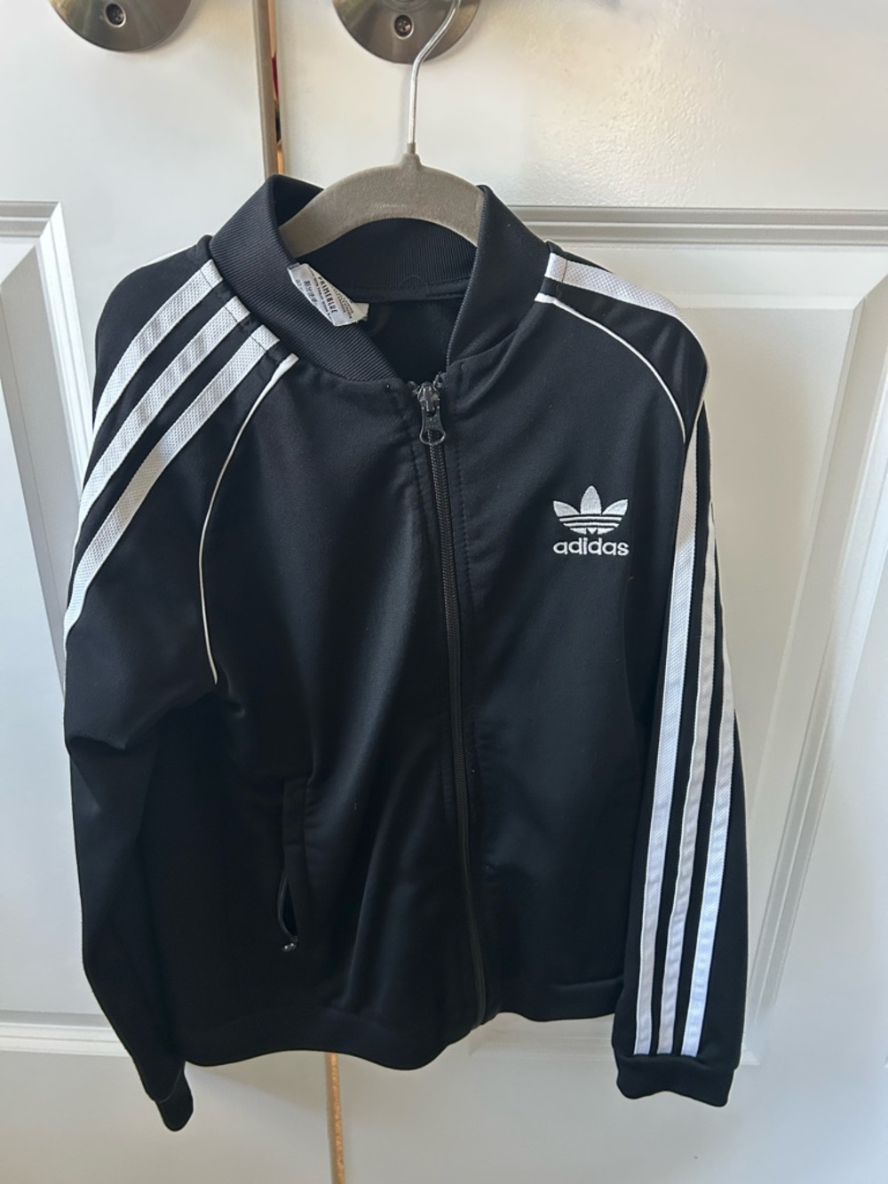 adidas Black Kids Track Jacket with White Stripes